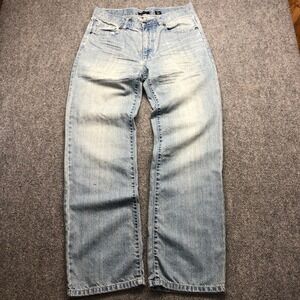 Y2K Men Light Wash Wide Leg Embroidered Back Pocket Denim Jeans Size 34